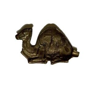 Vintage Solid Brass Ashtray Camel Resting Ornate Etched Trinket Dish Bowl 6.5"